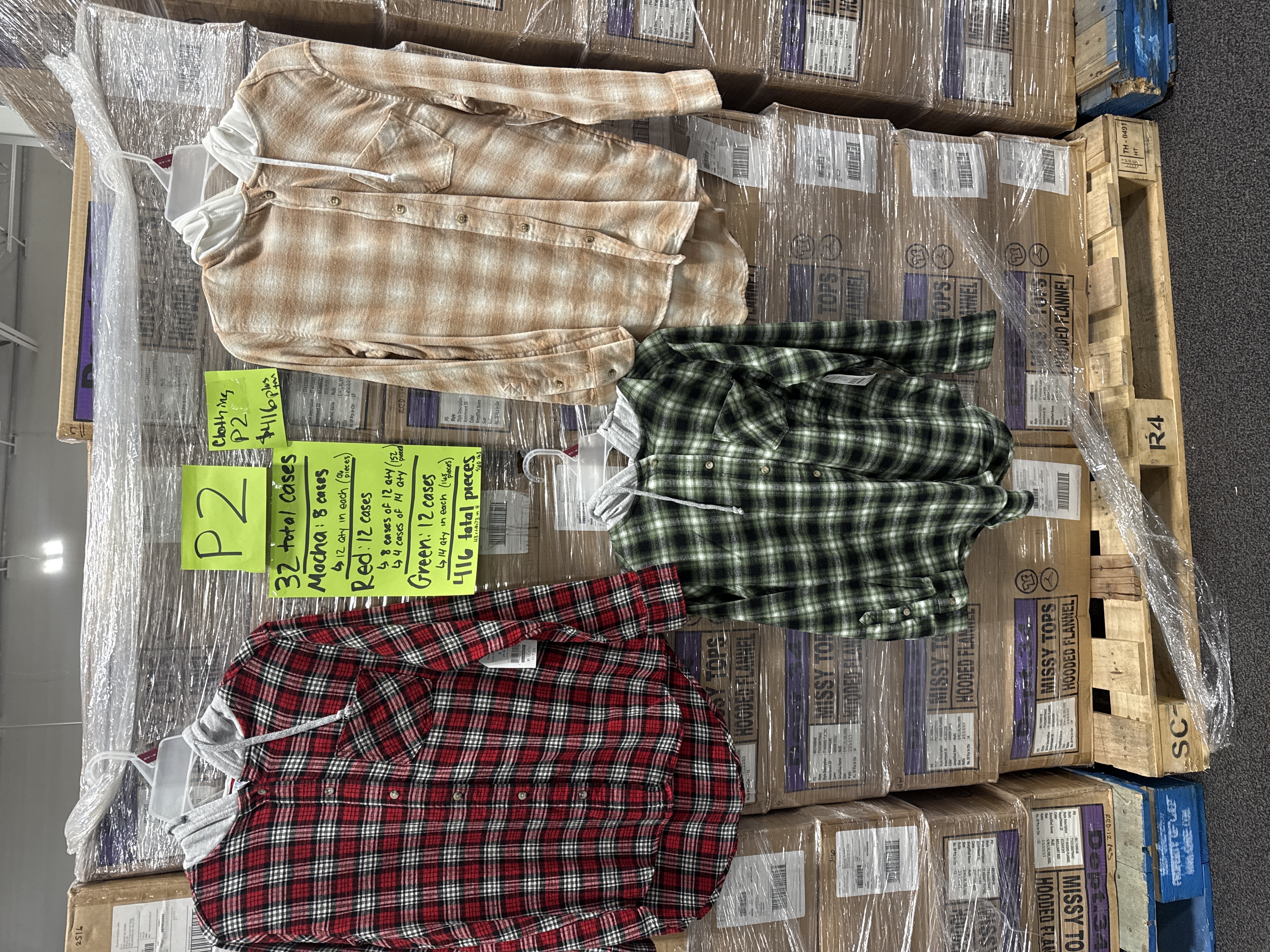 Reseller pallet - 416 units - NEW with tags - Women’s hooded flannels - retail $7,479.68