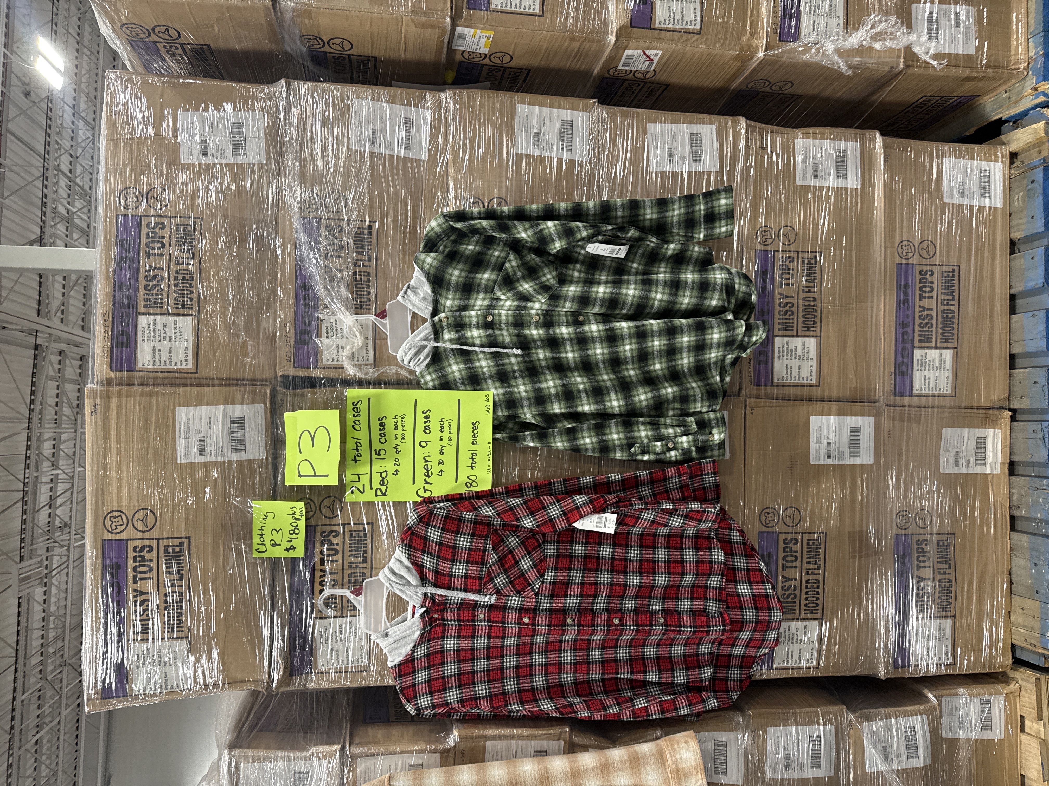 Reseller pallet - 480 units - NEW with tags - Women’s hooded flannels retail $8,630.40